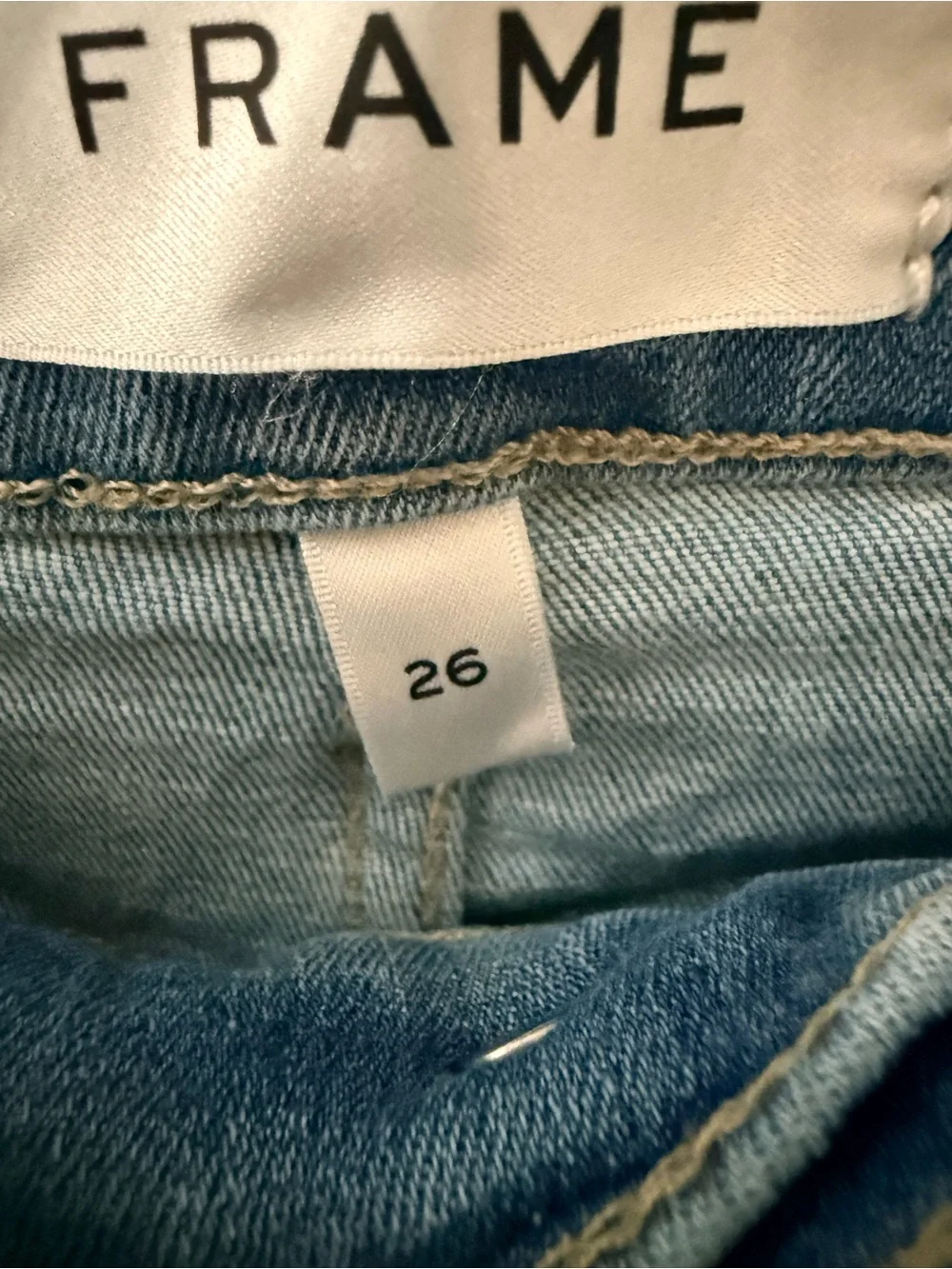 FRAME High Rise Light Wash Wide Leg Raw Hem Jeans Size 26